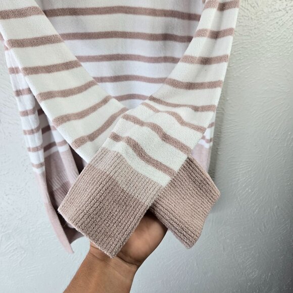 Barefoot Dreams Tunic Sweater Knit Brown White Striped Pullover Cozy Casual Top - Picture 6 of 13